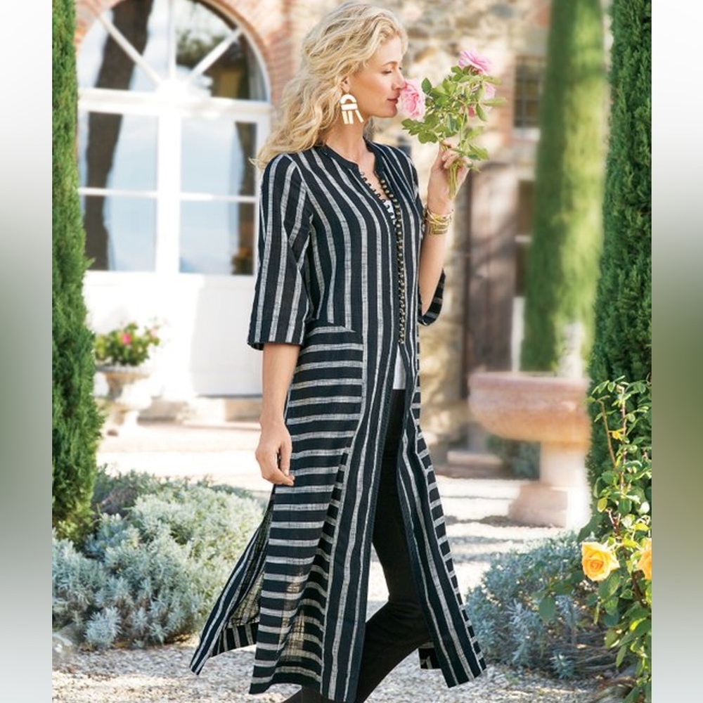 Striped Black and White Long Cardigan “Moroccan topper”